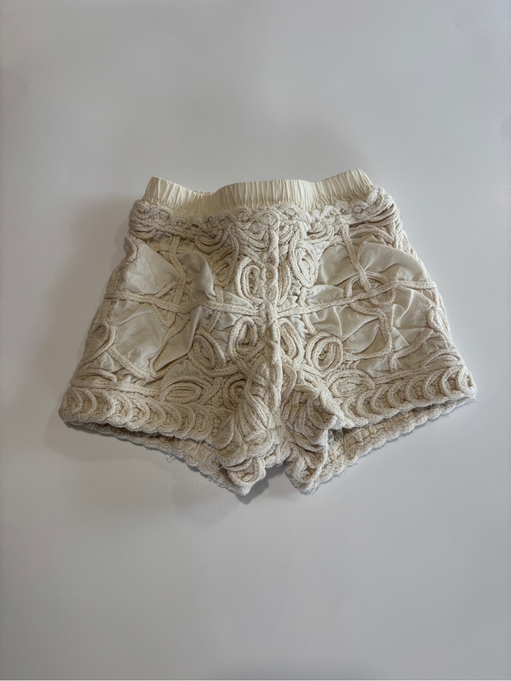 Zara Cream Textured Crochet Kids Shorts